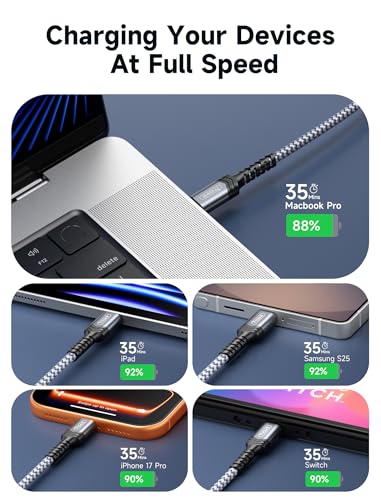 Image of JSAUX 240W USB C to USB C Cable 6.6FT, Type C Fast Charging Cord, Grey | 240 Watt PD Fast Charging Cord for MacBook, iPad, Dell XPS, iPhone 17 /16 /15 series, Galaxy S26 /S25 /S24 and Pixel