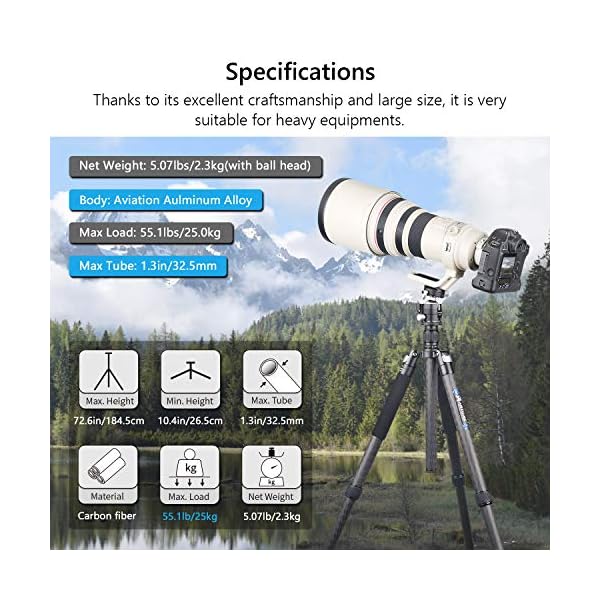 ARTCISE AS85C Kohlefaser-Stativ Professioneller Hochleistungs-Stativ Einbeinstativ Doppelpanorama-CNC-Kugelkopf für DSLR… – Bild 3