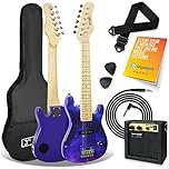 3rd Avenue 1/4 Size Kids Electric Guitar Pack for Junior Beginners - 6 Months FREE Lessons, 5W Portable Amp, Cable, Bag, Picks and Strap - Purple Galaxy