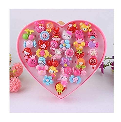 Glamifirsto Kids Girls Cartoon Pretend Play Toy Fancy 36 Finger Ring for Birthday Gifts Comes in Pink Heart Shape Box Suitable for Age 2-10 yrs(Multi Color)… 2