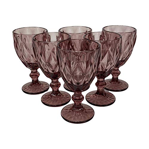 Homevibes Set De 6 Copas De Vino con Relieve, Capacidad 330ml, Medidads 9 * 17cm, Copa De Vino, Cristaleria De Calidad (Purpura)