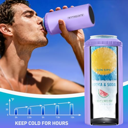 Image of 3 in 1 Slim Can Cooler for 12 OZ Skinny Can, Regular Can & Beer Bottle - Keep Cold for 6 Hours - Double Walled Insulated Stainless Steel Vacuum Beverage Can Insulator (Lavender Purple)