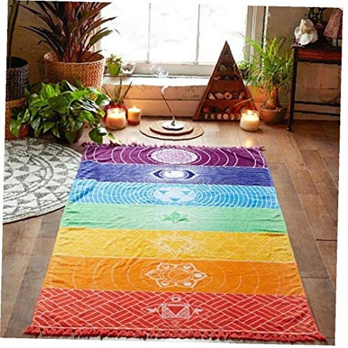 NiceButy Moda Mandala del Arco Iris Manta Colgar De La Pared De La Tapicería De Boho De Gaza Recorrido De La Playa Toalla Verano Borla Colorido