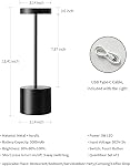 Ophouliy Lampes de table sans fil rechargeable 2 Faites votre valise, 5000mAh Batterie actionnée LED Lampes tactiles, IP54 Lampes de table sans fil portables étanches pour le bar extérieur Patio Restaurants Chambre à coucher (noir)