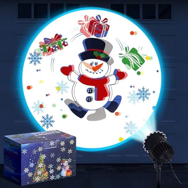 Christmas Projector Light with 1 Film Slides Holiday LED Snowman Projector Lights Outdoor Reflectors Waterproof Landscape Decorative Rotation Lighting Movement Projection Lamp for Yard Home
