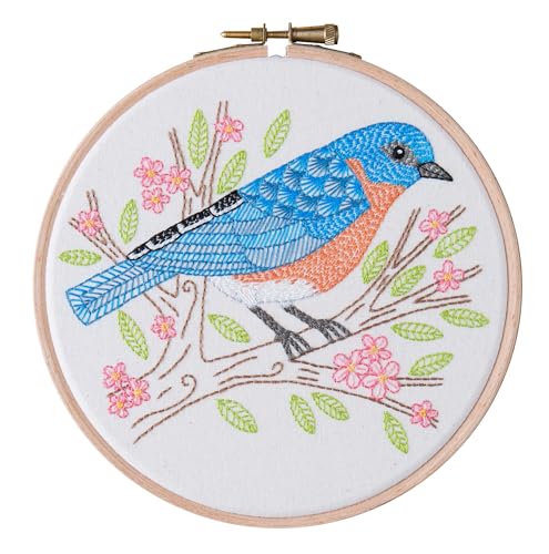 Image of LEISURE ARTS Embroidery Kit 6 inch Blue Bird - Embroidery Kit for Beginners and Adults, Cross Stitch Kits with Patterns, DIY Starter Set for Seasonal Craft Projects
