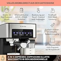 Klarstein Espresso Siebträgermaschine mit Milchaufschäumer, 1,8L Mini-Espressomaschine mit Siebträger, 20 Bar Edelstahl-Kaffeemaschine Klein, 0,5L Milchtank, 1350W für Gemahlenen Kaffee – Ansicht 2