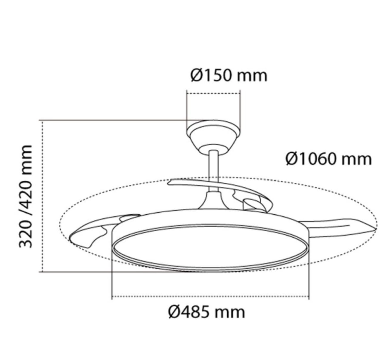 wonderlamp - Ventilador de techo silencioso con aspas retráctiles, Ventilador de techo con Luz Cosmatos 45W CCT Dim 3000-4000 - 5000K, 4400lm