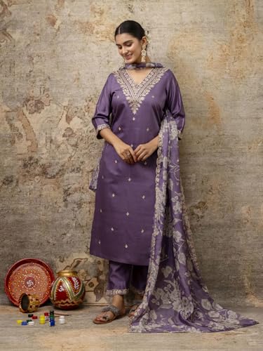 Image of VredeVogel Kurta Set with Dupatta | Embroidered Viscose Rayon Kurta Pant Set for Women | Women's Ethnic Casual Kurti Set