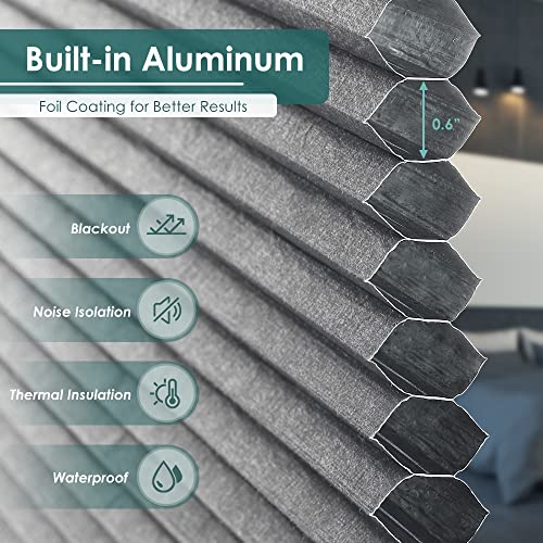 Luckup Cellular Shades Cordless Honeycomb Blackout Blinds For Windows, Pull Down Shades For Bedroom Home, Room Darkening, Easy To Install 32'' W X 64'' H, Grey-White #TOP1