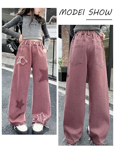 Happy Cherry Girls Jeans Denim Straight Wide Leg Pants Casual Baggy Elastic Waist Trousers Vintage Jeans4