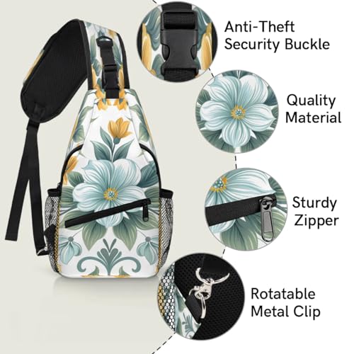 Bolso tipo sling unisex con diseño floral y múltiples bolsillos miniatura 3