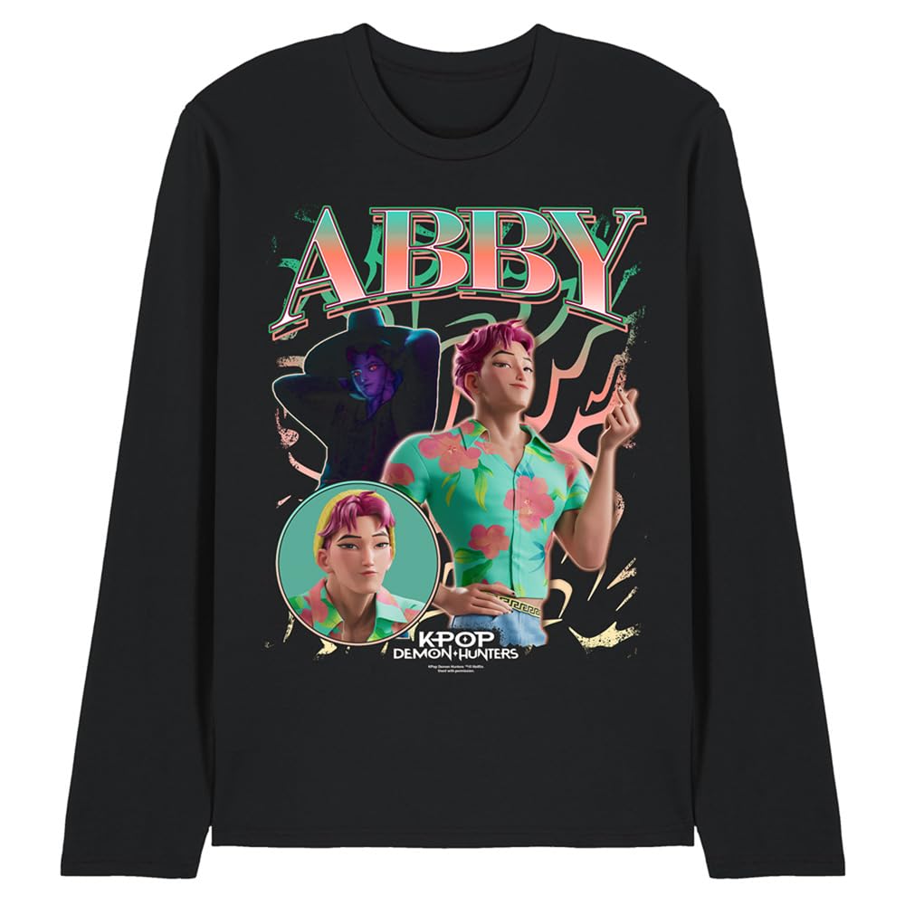 Kpop Demon Hunters Saja Boys Abby Homage Unisex Long Sleeve T Shirt, Black, Small