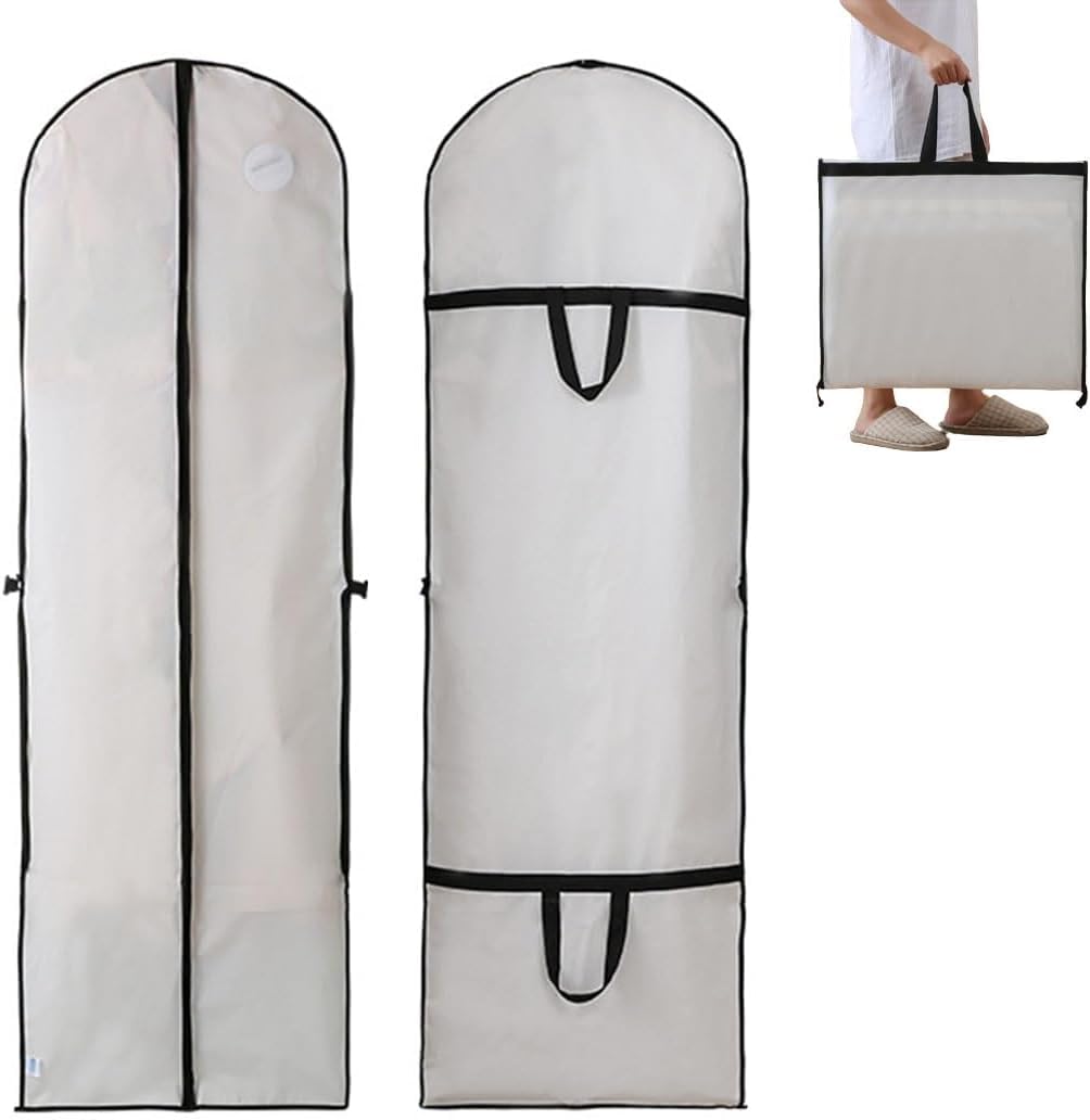 ANMEISH Wedding Dress Bridesmaid Dress Bags,Eco-Friendly Dress Bags Covers,White Folding Long Coat Covers with Zipper for Women,Long Dress Covers Garment Storage bags with Handle,Waterproof Dust-proof