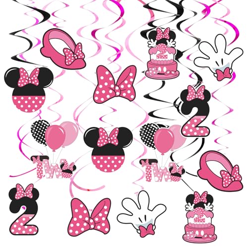 Image of Pink 2nd Birthday Hanging Swirl Decorations,Mouse Birthday Party Ceiling Streamers,Pink Mouse Theme Party Supplies,Party Favors for Girls Kids(38 Pcs)