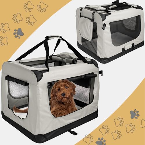 Faltbare Hundebox Transporttasche Transportbox Auto für Katze Hunde Große Kleine Box Bag Bed Decke Klein Auto Transport 7 Größen Taschen Fünf Farben Petigi (Creme, L (70 x 52 x 51 cm))