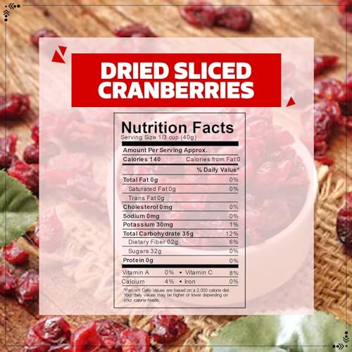 Image of Wonderland Foods 1Kg (200g X 5) American Dried Sliced Cranberries Pouch