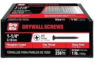 Grip Rite, Black, Drywall Screws, Coarse, 1 1/4-Inch x Multi-Purpose, 258-Count