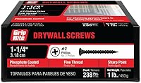 Grip-Rite 114DWS1 Black Phosphate #6 x 1-1/4" Fine Thread Drywall Screws, 1lb Box (238 Count)