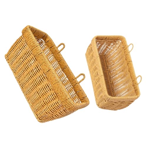 PRETYZOOM 2pcs Woven Wall Baskets for Kitchen Storage Wall Mounted Hanging Baskets with Faux Rattan Finish for Garlic Ginger Onion and Fruits and Low Maintenance Design