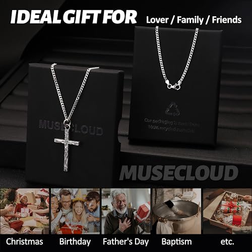 Image of 925 Sterling Silver Cross Necklace for Men Box /Cuban /Figaro Chain