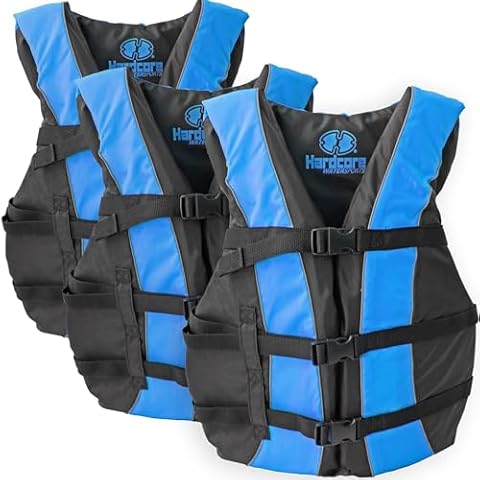 Hardcore Life Jacket 3 Pack Paddle Vest for Adults; Coast Guard Approved Type III PFD Life Vest Flotation Device; Jet ski, Wakeboard, Kayak; Ideal Extra Pontoon Boat Life Jacket Blue Cover