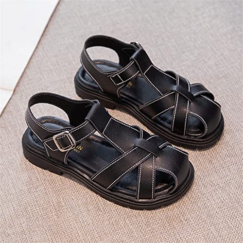 Girls Wedding Party Sandals Open Toe Princess Flat Sandals Strappy Summer Shoes for Toddler/Little Kid/Big Kid (Black, 1.5 Big Kids)3