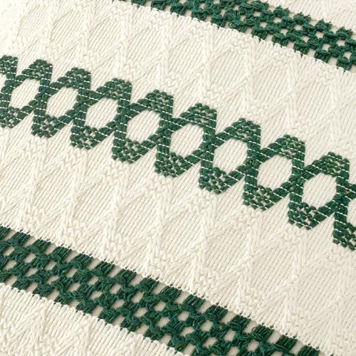 Image of MIULEE Set of 2 Dark Green Boho Decorative Lumbar Pillow Covers 12x20 Inch | Farmhouse Couch Throw Pillows Modern Cotton Cushion Cover Macrame Woven Home Decor for Bed Sofa Chair