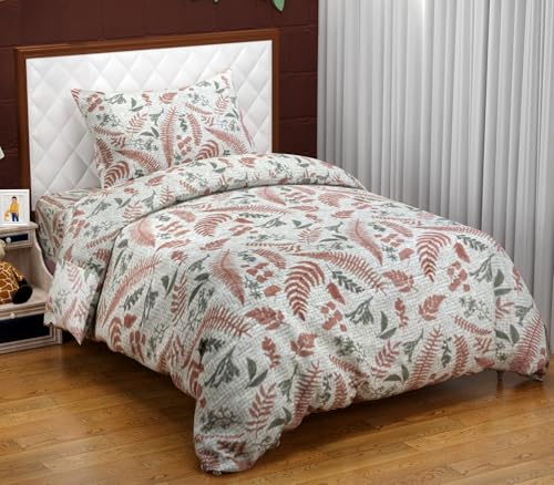 Image of Trance Home Linen 100% Cotton Printed Zippered ONLY Single Size Duvet Cover /Blanket Cover /Quilt Cover | Comforter Cover /Razai Cover | (60 x 92 Inch | Foliage Peach)