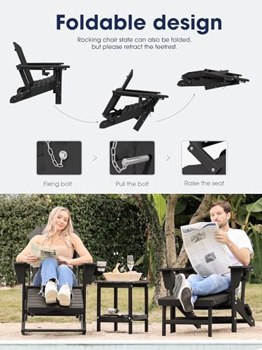 image for KINGYES Adirondack Rocking Chair with Retractable Ottoman and Cup Hold