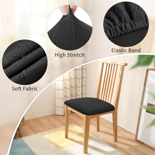 Image of YISUN Stretch Chair Seat Covers, Dining Room Chair Seat Covers, Removable Washable Kitchen Seat Covers Protectors Cushion Slipcovers (4, Black)