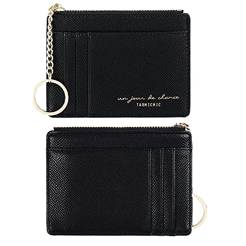 Women Slim Leather Card Case Holder Small Wallet Cute Coin Purse Girl Mini Wallet With Keychain (Black) #TOP3