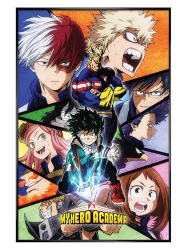 Image of Grindstore Gloss Black Framed My Hero Academia Characters Mosaic- Framed Poster Print, Wall Decor/Art, Home Gift Idea, For Living Room, Bedroom, Home or Office Display