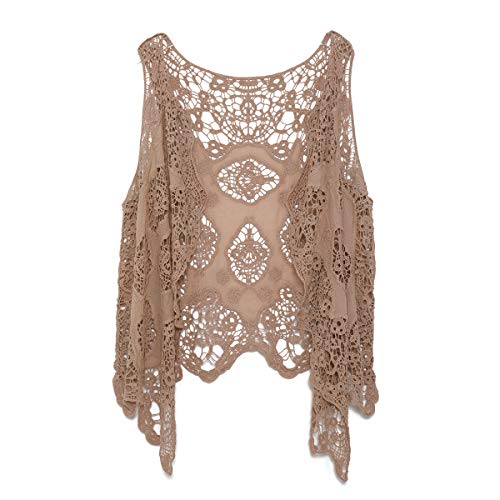 Image of JASTIE Women Open Stitch Cardigan Boho Sleeveless Hippie Summer Hollow Out Solid Crochet Vest