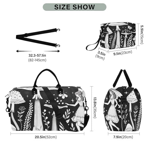 Large Travel Duffel Bag, Mushroom Butterfly Sports Tote Gym Bag, Shoulder Weekender Overnight Bag for Women Men, Carry On Luggage with Toiletry Bags3