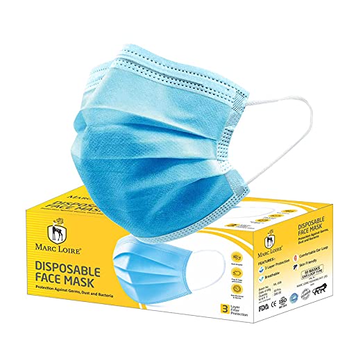Marc Loire Unisex CE, ISO and GMP Certified Nonwoven Fabric 3 Layered Outdoor Protection Face Mask with Inbuilt Nose Clip Without Valve (Blue) - Pack of 200