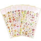 moin moin シール ステッカー 6種セット ぷっくり 3D きらきら 箔押し (ケーキ 星/フルーツ レモン いちご リンゴ/パン/サボテン 観葉植物/メイク リップ 香水 ブラシ/カラフル ハート) ごほうび ご褒美 スケジュール 手帳 手紙 デコレーション ピンク レッド 子供 喜ぶ 2309sl259