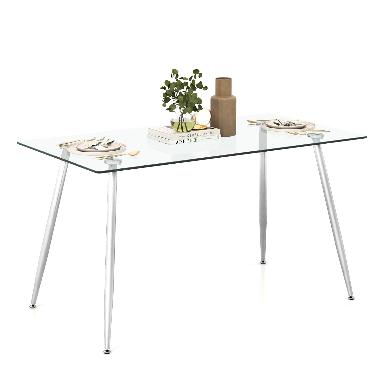 Goldman Glazen Eettafel En 4 Stoelen Moderne Rechthoekige Keuken Eettafel Met Stoffen Stoelen Eetkamer Set 120cm Blauw