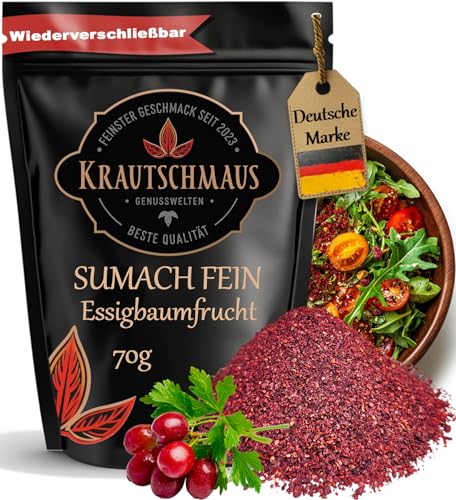 70g Sumach Gewürz ohne Salz von Krautschmaus, zum Würzen und Kochen, 100{7f76b327cee9d275388c2635cfb323dfa9e8ab8449190022abf556f9257976e2} Essigbaumfrucht schonend getrocknet, intensiv duftend und aromatisch 70g Sumach Gewürz ohne Salz von Krautschmaus, zum Würzen und Kochen, 100{7f76b327cee9d275388c2635cfb323dfa9e8ab8449190022abf556f9257976e2} Essigbaumfrucht schonend getrocknet, intensiv duftend und aromatisch