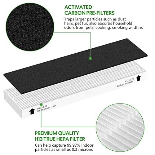Image of 2 Pack Replacement Filter for Fellowes AeraMax 90 /100 /DX5 /DB5 Purifier, Fits Part# 9287001 & 9324001, 2 Filter and 6 Carbon Filter