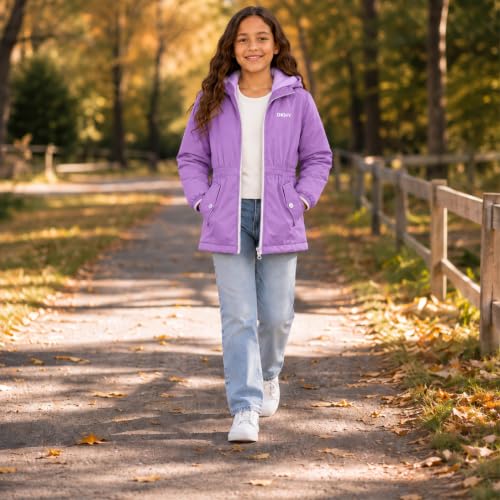 Image of DKNY Girls Midweight Jacket, Anorak Windbreaker, Polar Fleece Lined, Hooded