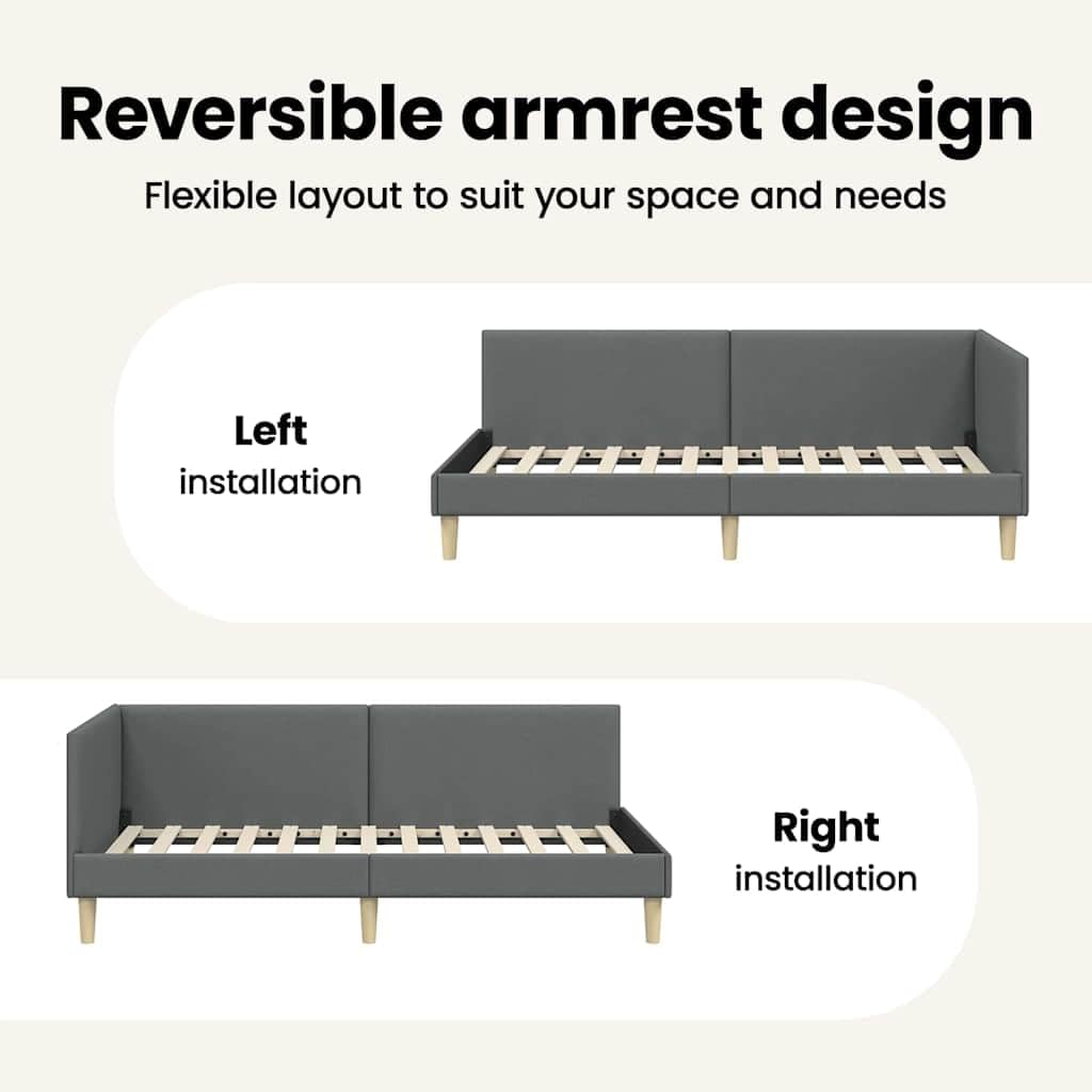 vidaXL Eckbettgestell Dunkelgrau 90 cm x 200 cm Stoff und Sperrholz, Moderne Eckbettgestell, platzsparendes Daybed, Flexibles Design für Schlafzimmer, stilvolle Minimalismus-Möbel
