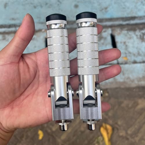 Image of Silver Motorcycle Bicycle Folding Foot Pegs 90 Degree Foldable Electric Motorbike Ebike For Super73 S2 /ZX /RX /R /S Passenger Footrests Rearsets Rear Set Footpegs foot Rest Pedals M8 Install Bolts