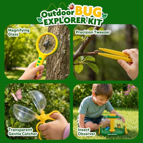 Bug Catcher Kit for Kids, Insect Observation Box Outdoor Explorer Toys, 360° Rotating Viewer with Magnifying Glass & Tweezers, STEM Nature Adventure Gift for Toddlers Boys Girls Age 3-6 - image 3