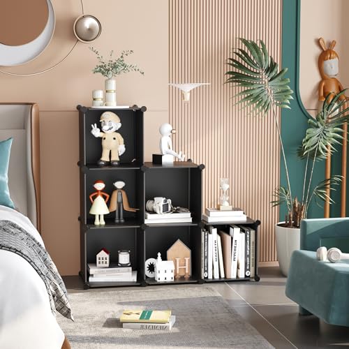 C&AHOME Würfelförmiges Aufbewahrungsregal, 6-Würfel-Regaleinheiten, Schrank, DIY-Modulregal aus Kunststoff, ideal für Schlafzimmer, Wohnzimmer, Büro, 36,6 L x 12,4 B x 36,6 H, Schwarz, SHS3506A