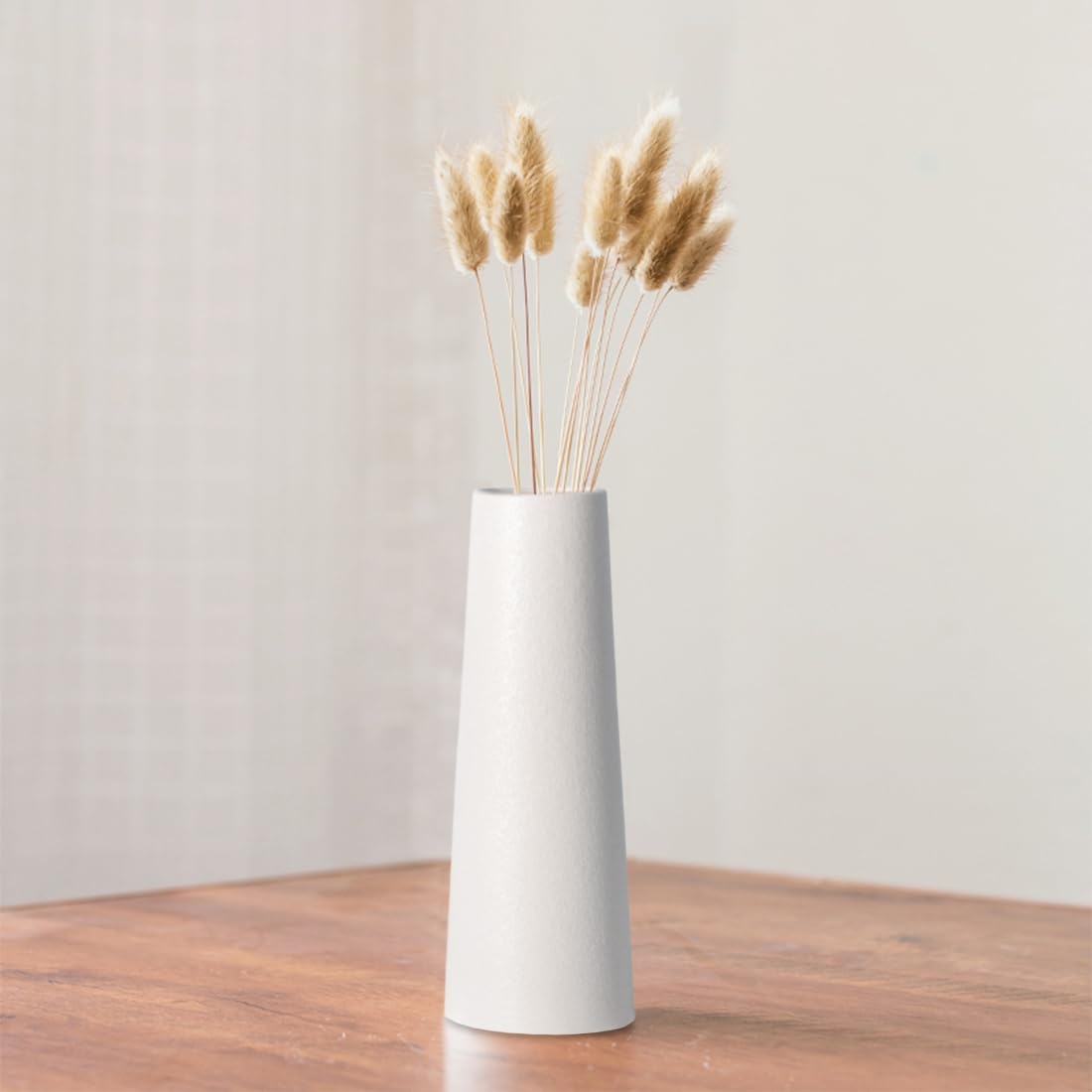 Runder Beige mat keramische brede ring vaas hoog L - Rene Houtman