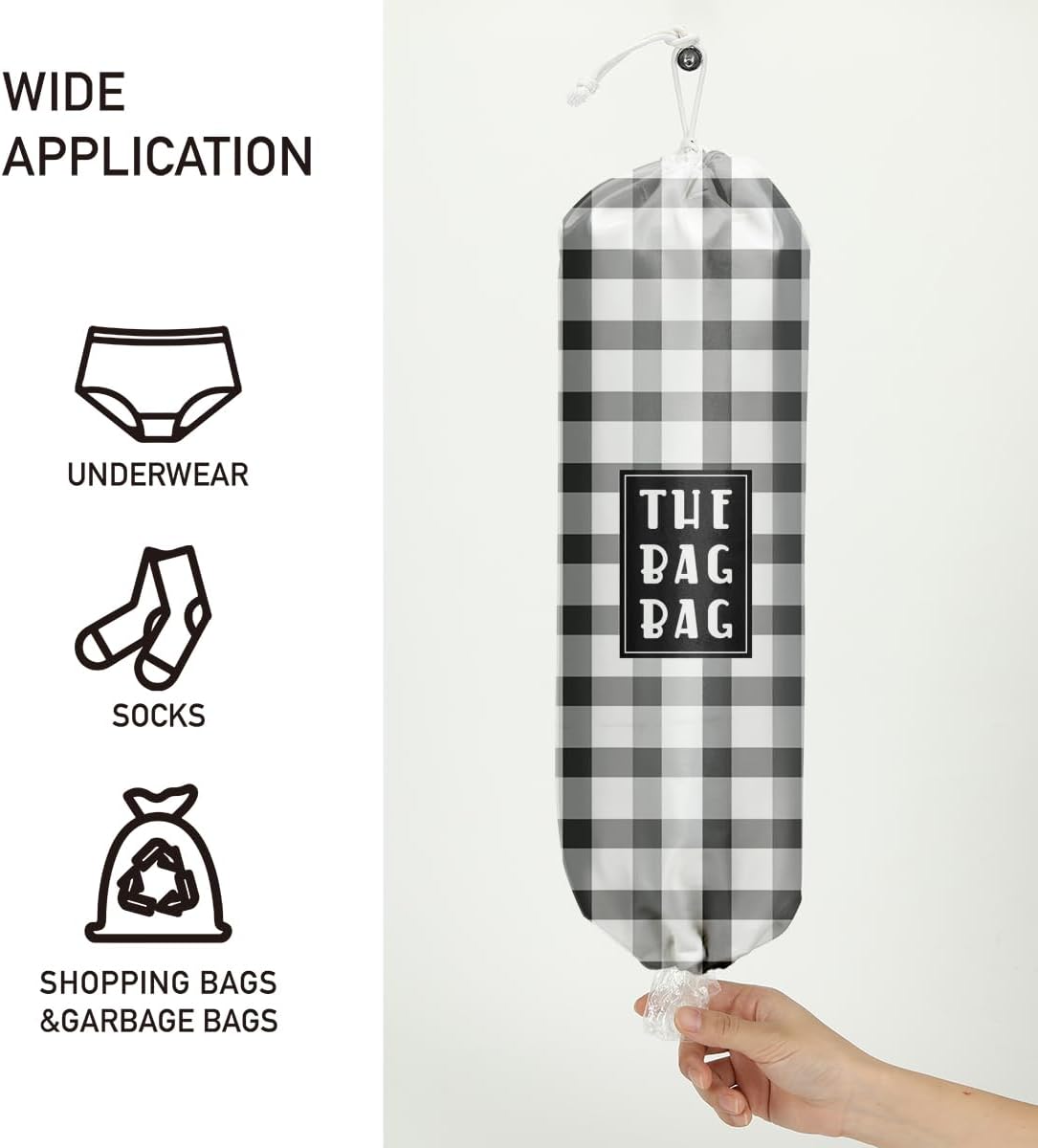 Plastic Bag Holder,Reusable And Washable Grocery Bag organizer,​for Home Kitchen Travelling Camping Decor, use 1 Pack, Black White And Gray Checkerboard Pattern