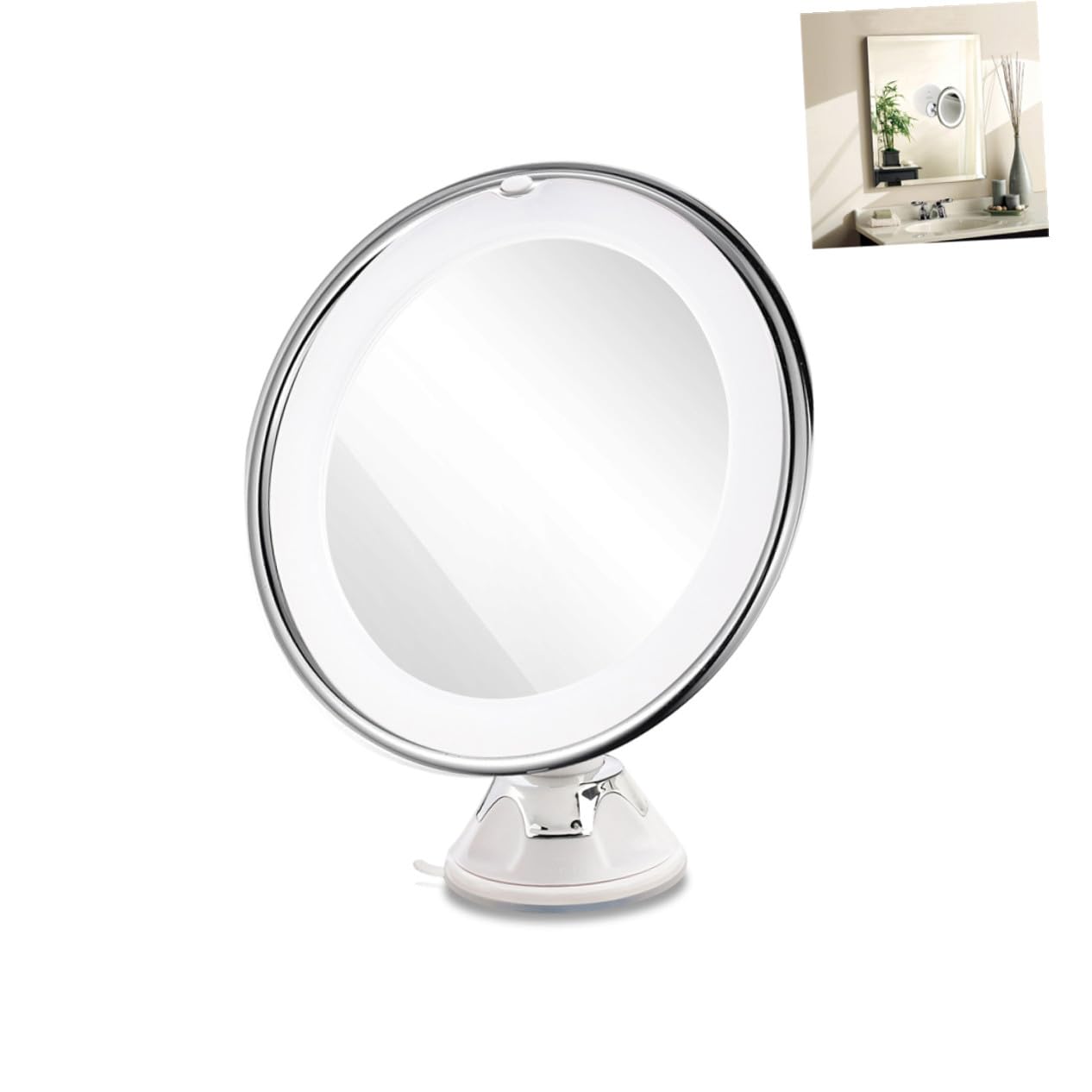 Espejo de Maquillaje Redondo con Aumento Luz LED Integrada Ventosa Fuerte para Baño y Tocador Espejo Portátil con Succión Segura
