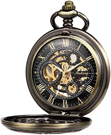 TREEWETO Mannen Antiek Brons/Zilveren Draak Mechanische Skelet Zakhorloge voor Vrouwen met Ketting, Brons Zwart, Antiek