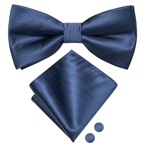 Image of Hi-Tie Bow Ties for Men Pre-Tied Pocket Square with Cufflinks Mens Bowtie Sets for Wedding Formal Party